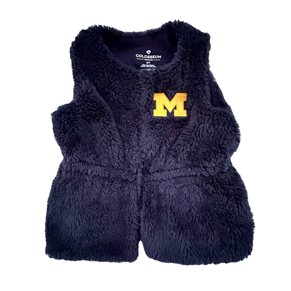 Michigan Wolverines Colosseum Navy Blue Fuzzy Sherpa Vest Toddler Girl Size 2T